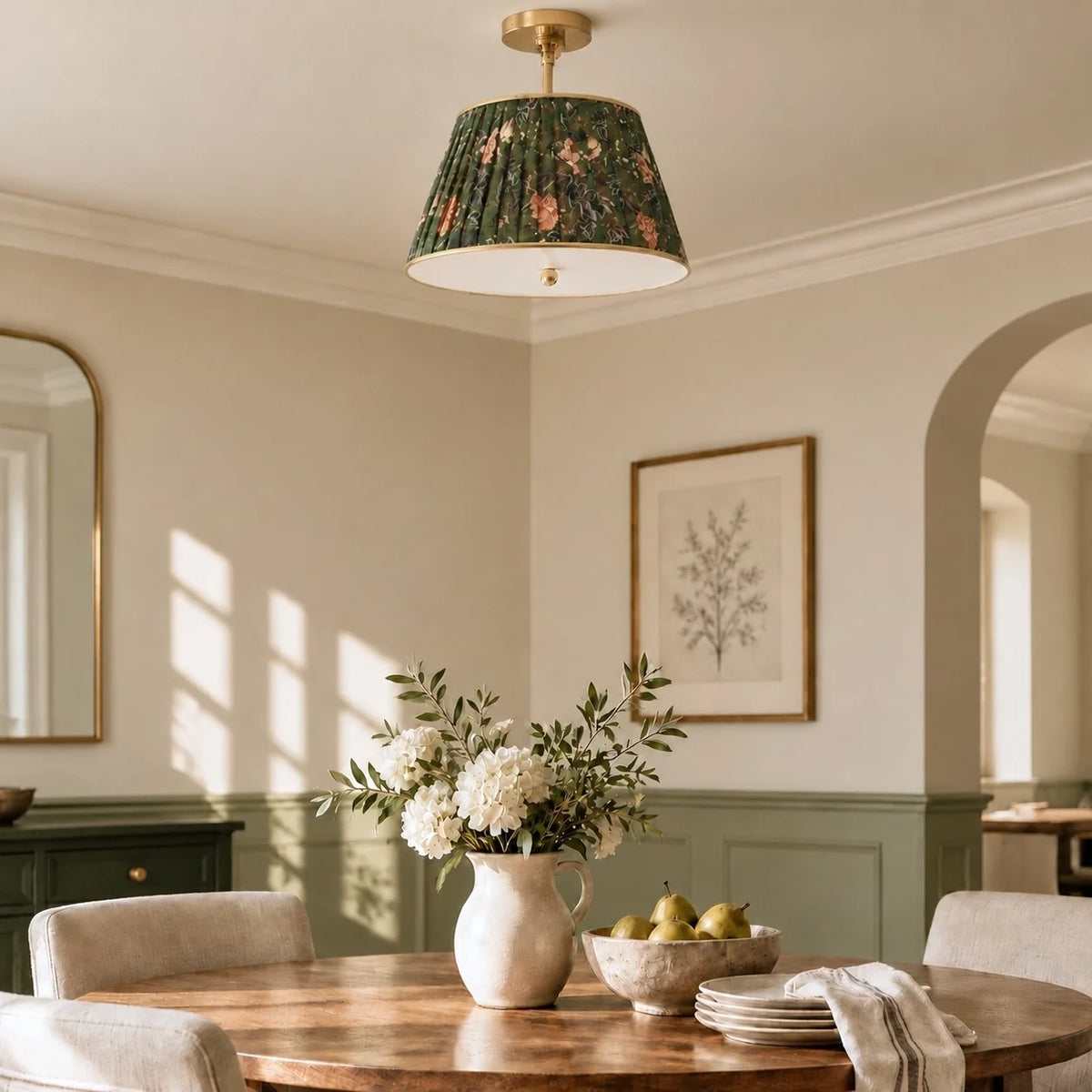 Vintage Printed Pleated Brass Ceiling Light Lamp