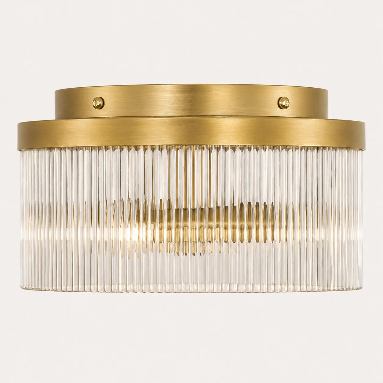 Vintage Ribbed Glass Drum Flush Ceiling Light