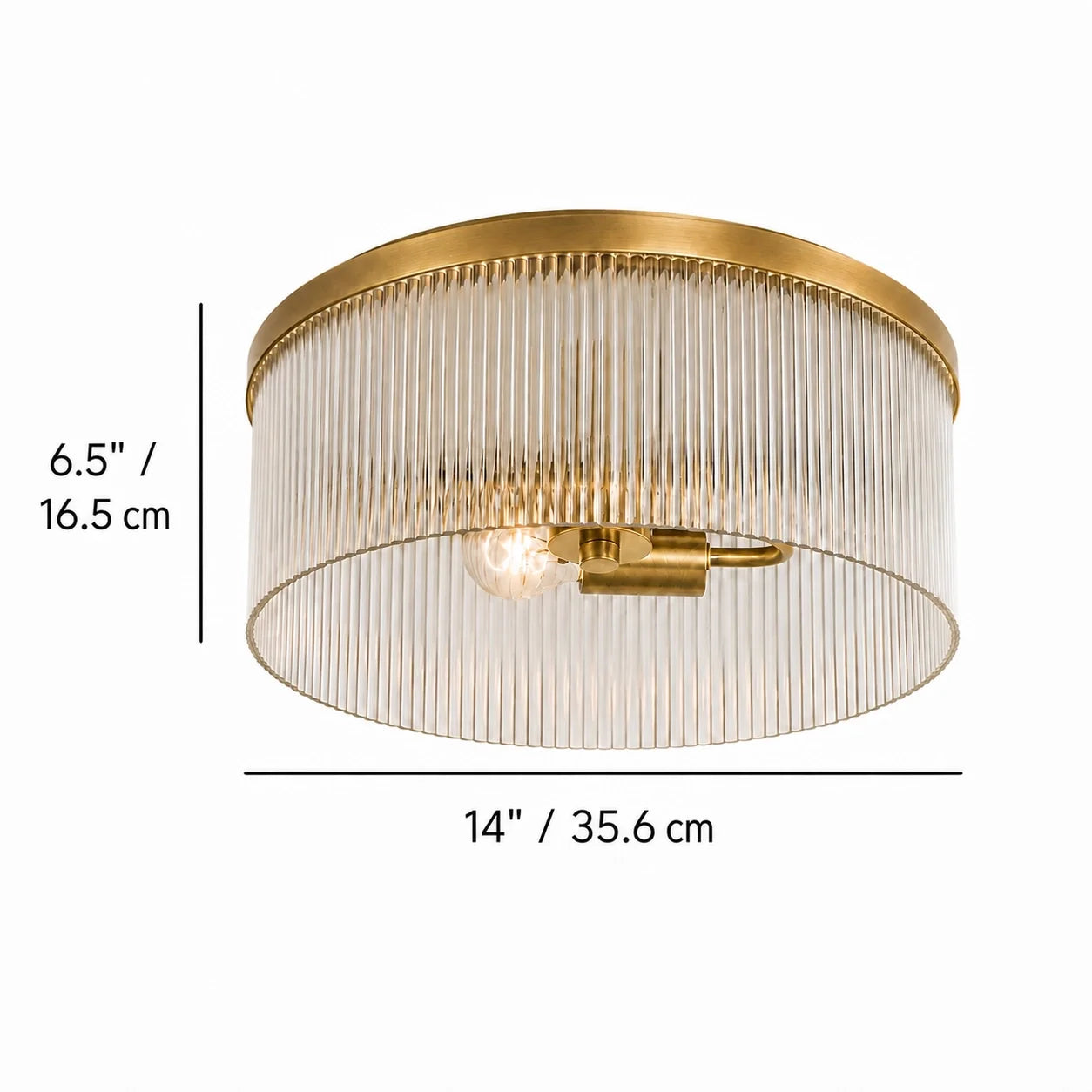 Vintage Ribbed Glass Drum Flush Ceiling Light
