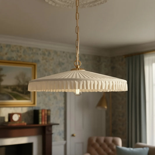 Vintage Round Pleated Silk Pendant Light