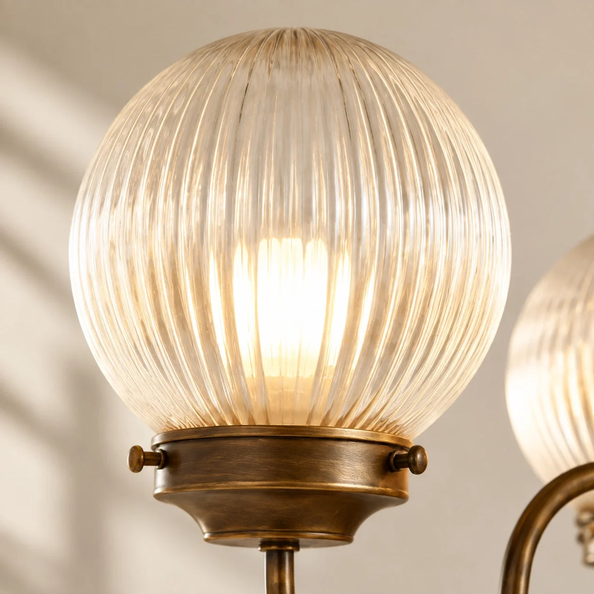 Vintage Three-Light Ribbed Glass Globe Chandelier
