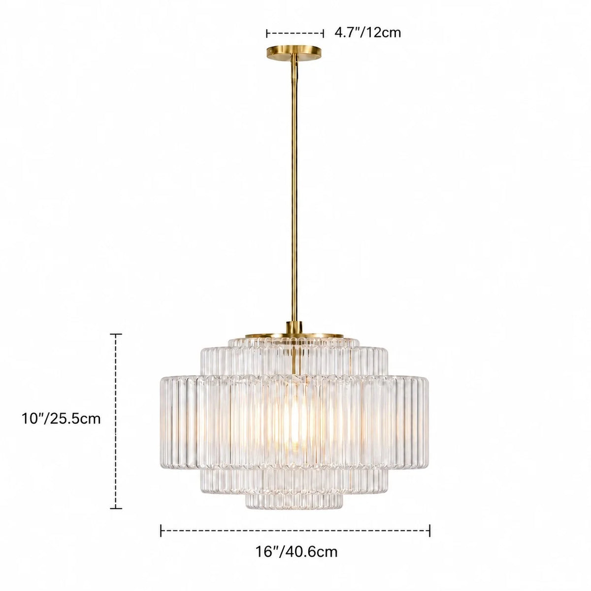 Vintage Tiered Ribbed Glass Pendant Light with Antique Brass Finish