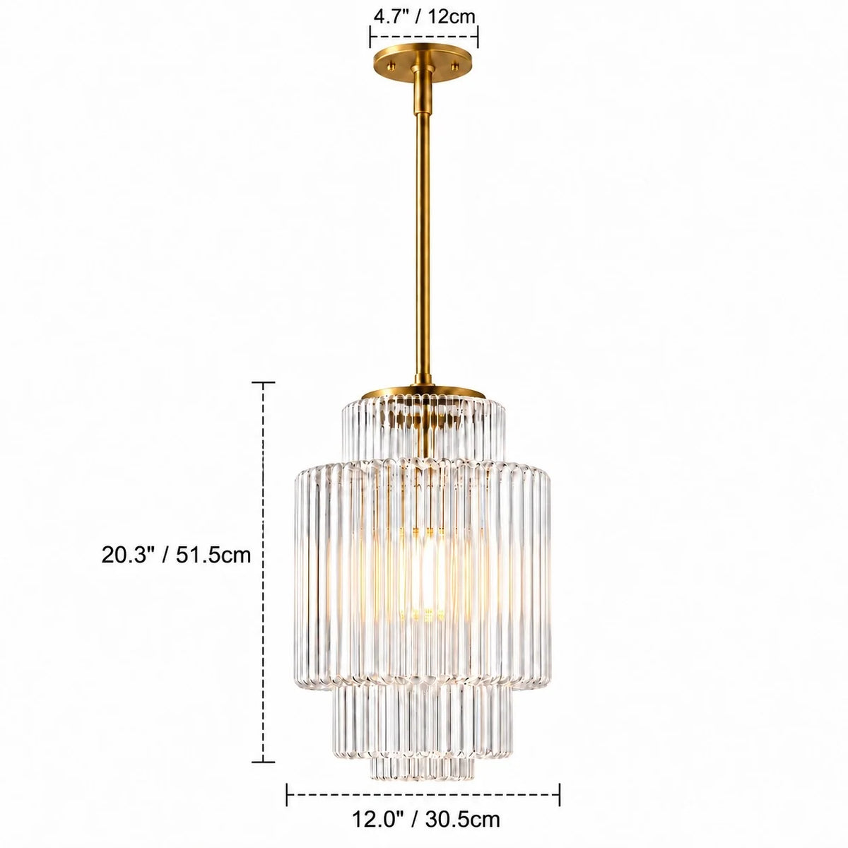 Vintage Tiered Ribbed Glass Pendant Light with Antique Brass Finish