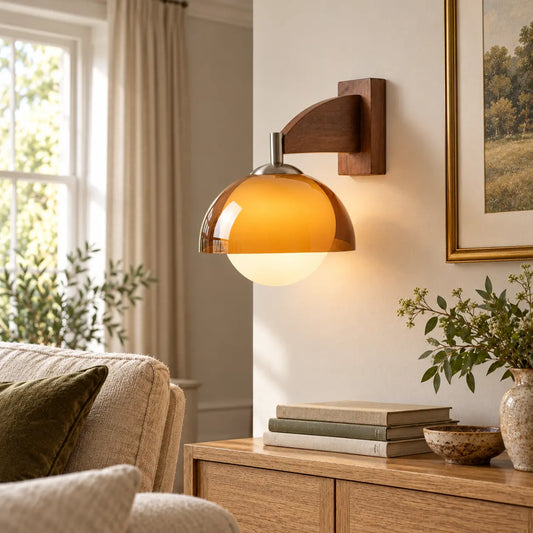 Retro amber glass dome wall light 02 A living
