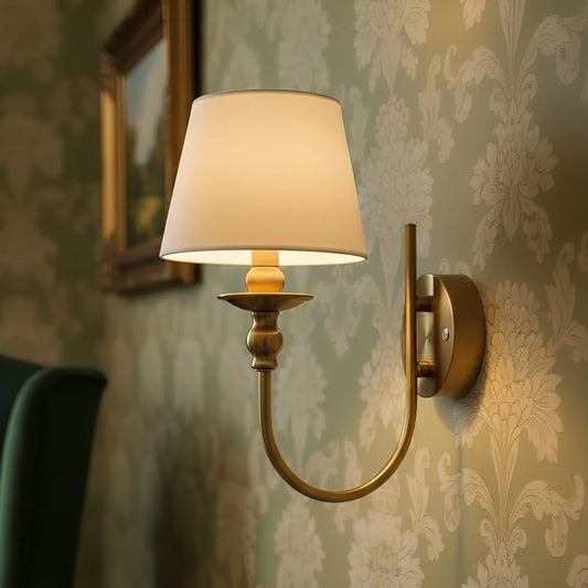 Vintage Arc Arm Fabric Shade Wall Light