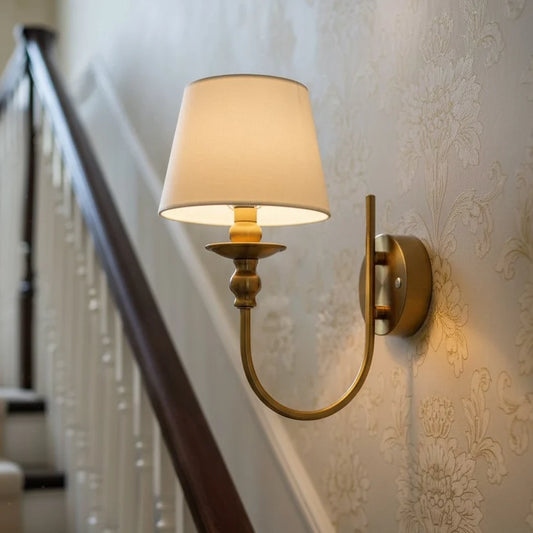 Vintage Arc Arm Fabric Shade Wall Light