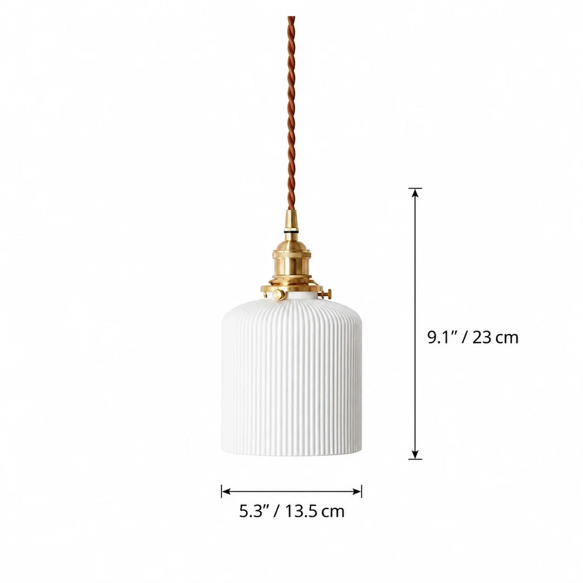 Vintage Brass Pleated Ceramic Pendant Light