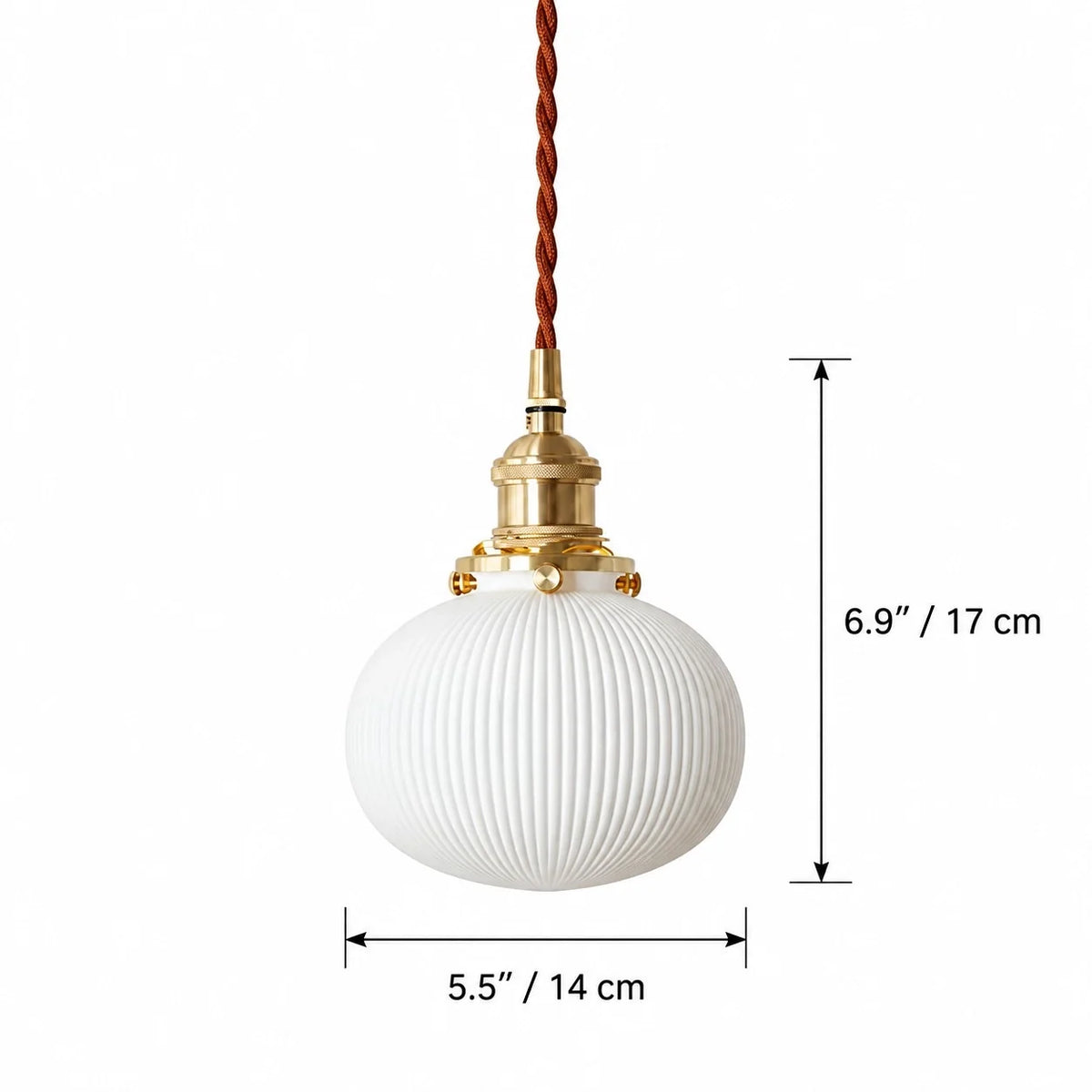 Vintage Brass Pleated Ceramic Pendant Light