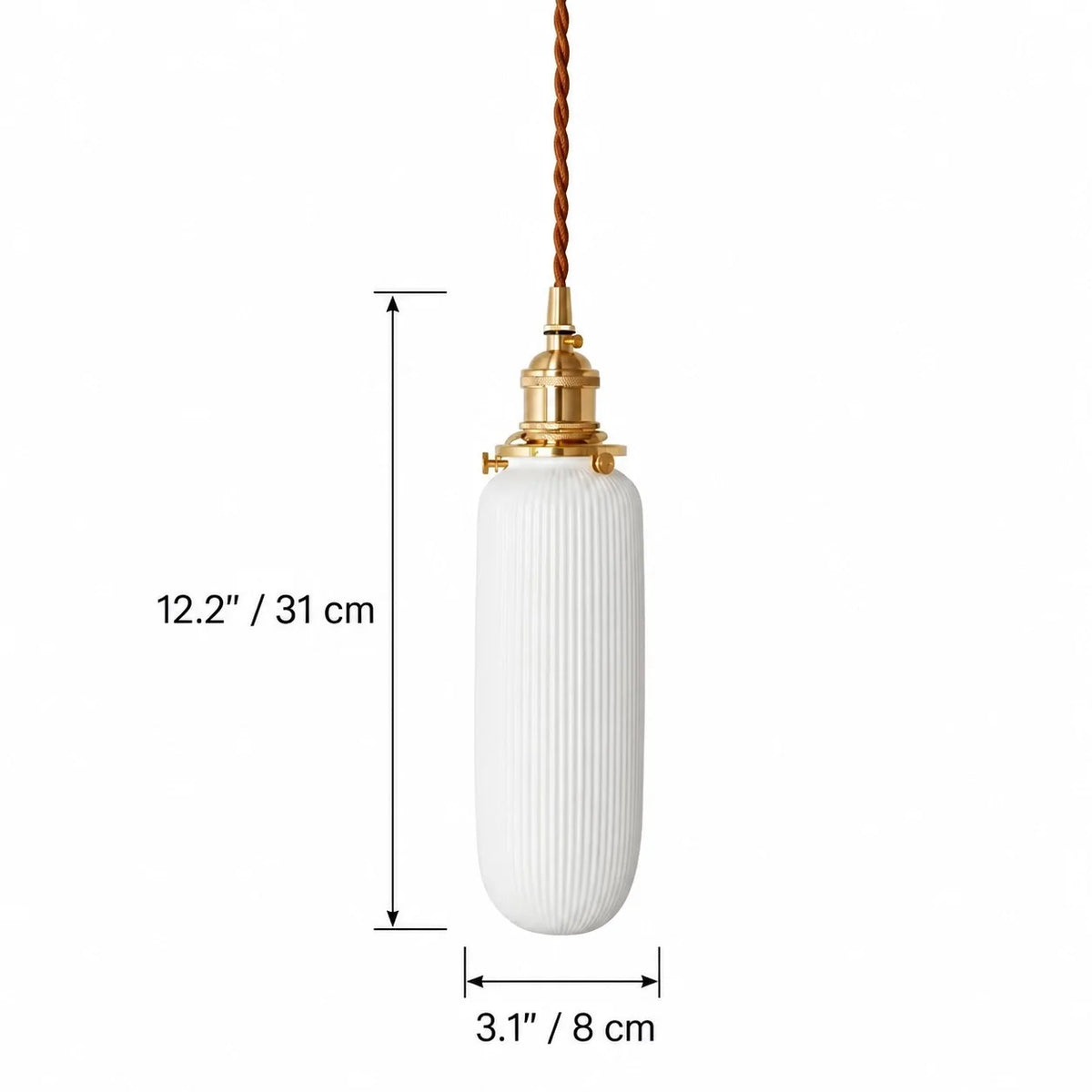Vintage Brass Pleated Ceramic Pendant Light