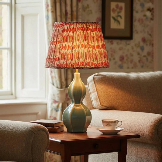 Vintage Ceramic Green Gourd Base Fabric Lampshade Table Lamp