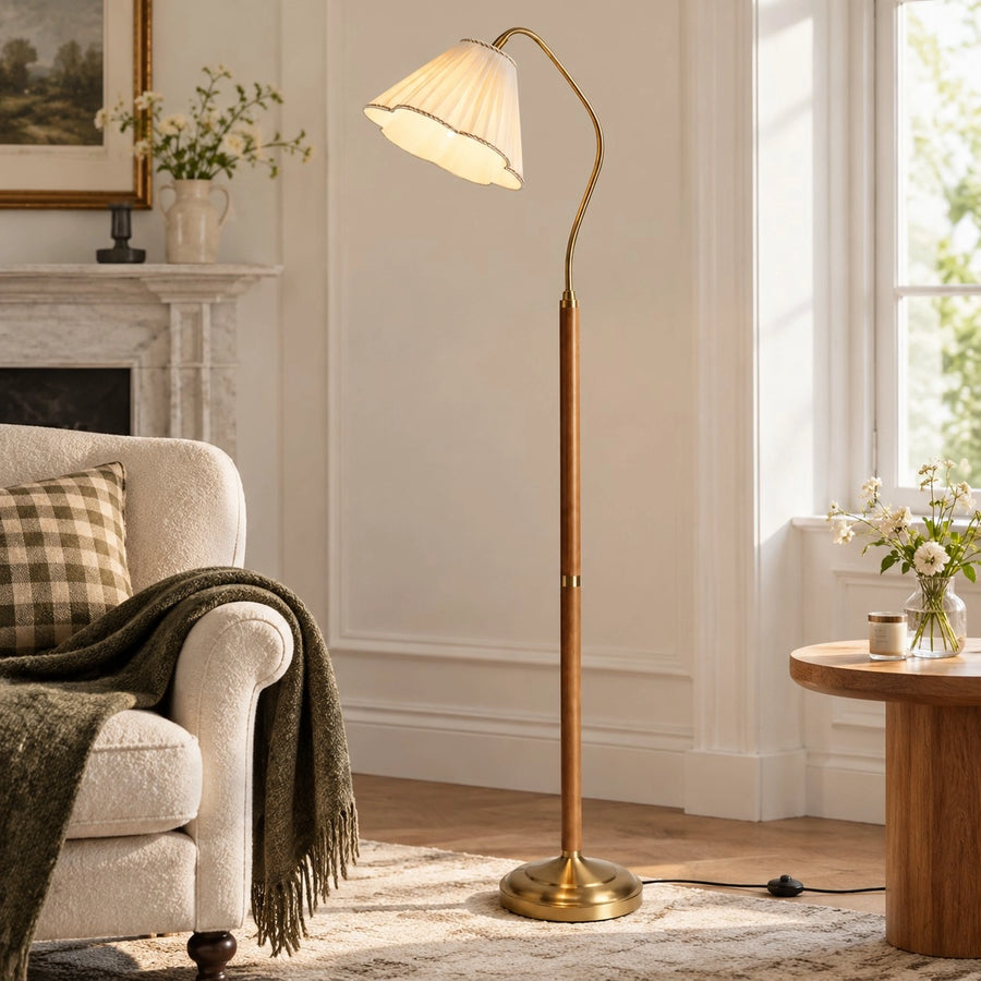 Vintage Fabric Flower Shade Floor Lamp