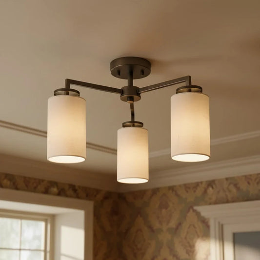 Vintage Fabric Natural Texture Semi-Flush Ceiling Light