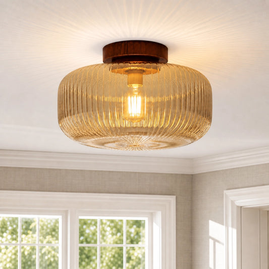 Vintage Farmhouse Textured Amber Fluted Glass Ceiling Light
