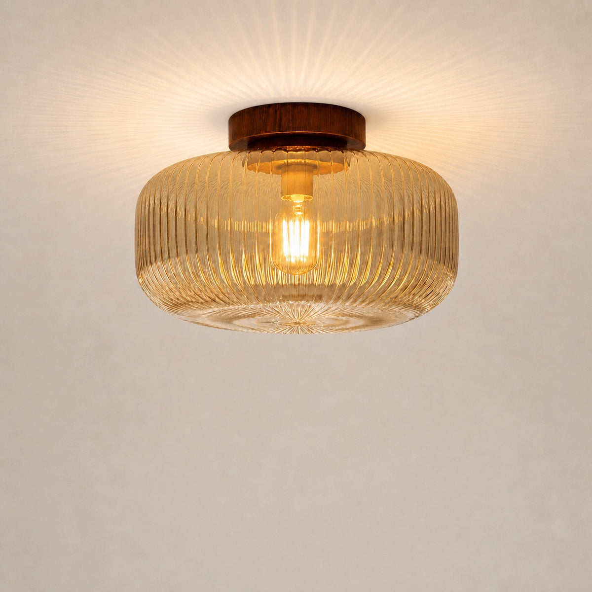 Vintage Farmhouse Textured Amber Fluted Glass Ceiling Light