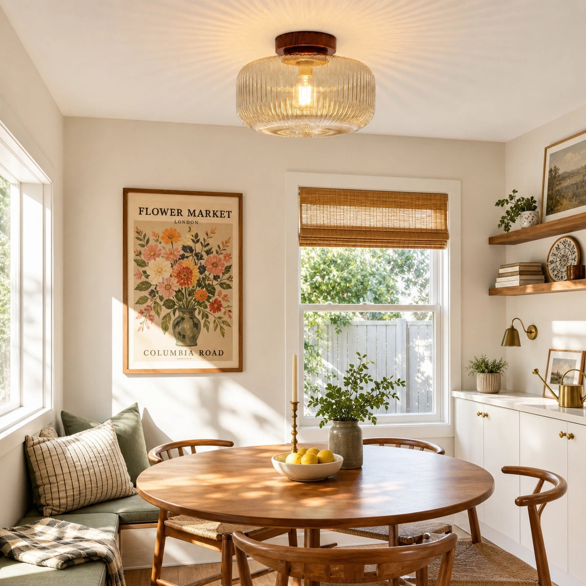 Vintage Farmhouse Textured Amber Fluted Glass Ceiling Light