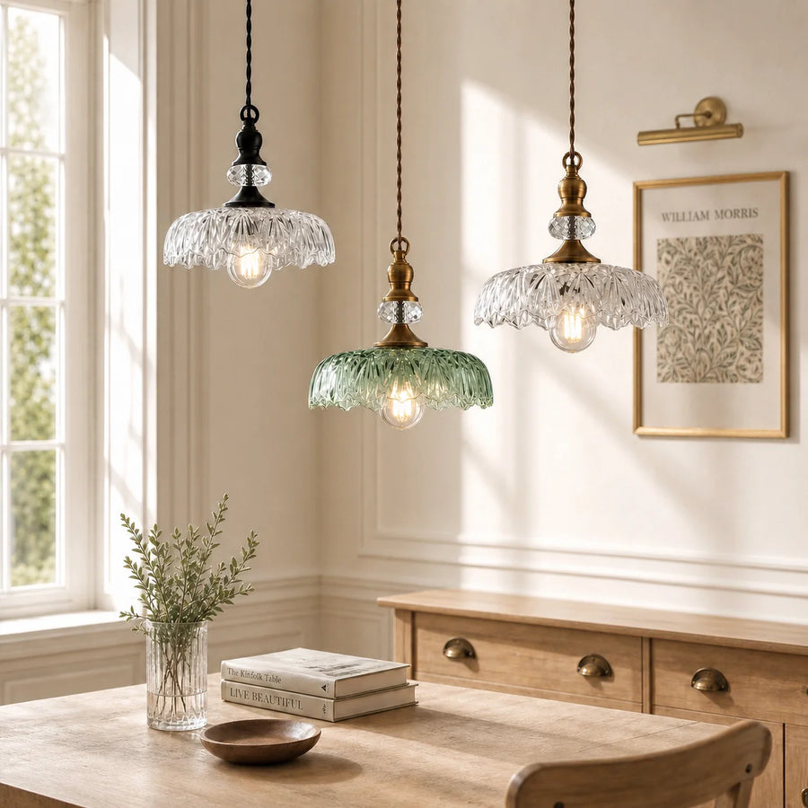 Vintage Flower Glass Brass Pendant Light