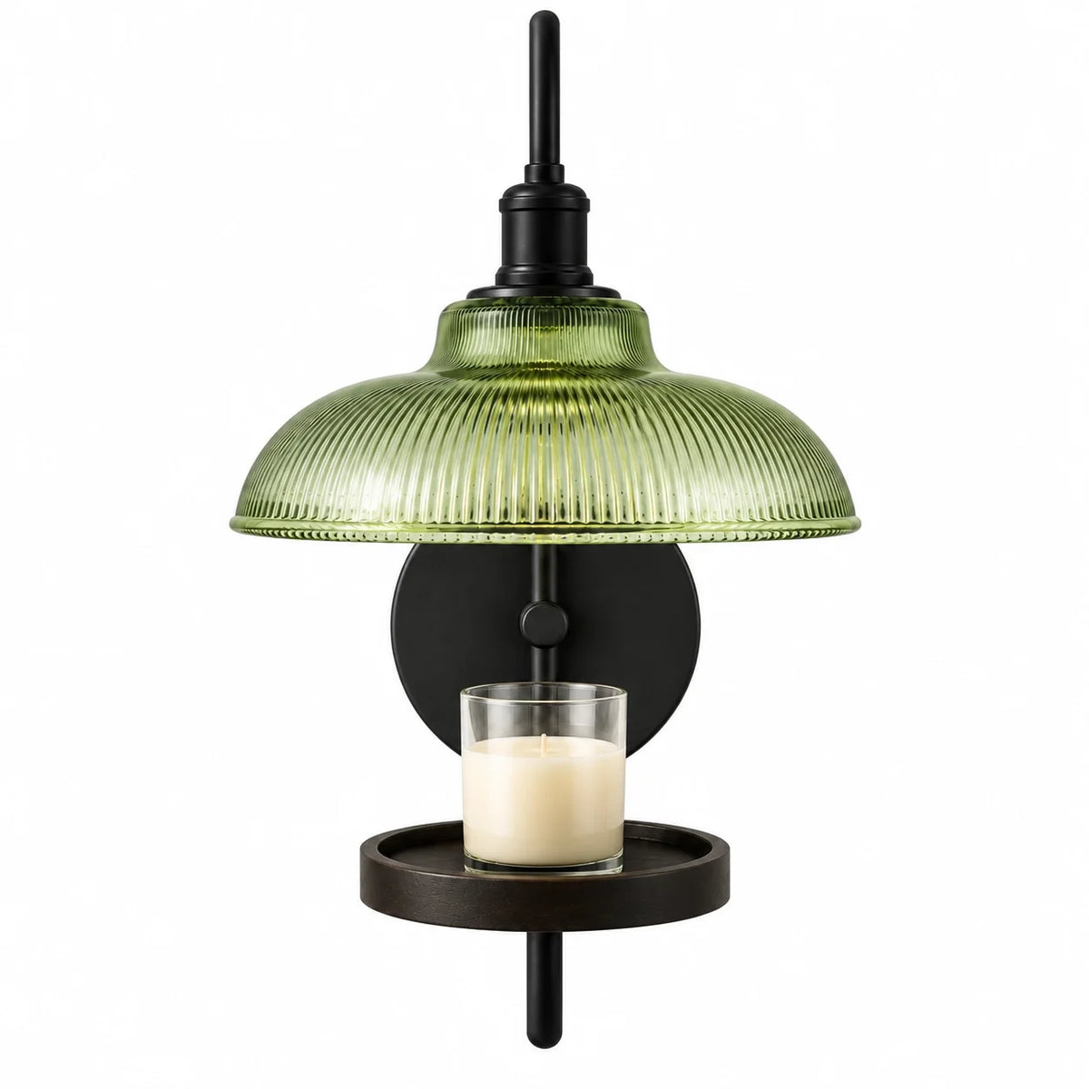 Vintage Green Ribbed Glass Candle Wall Sconce