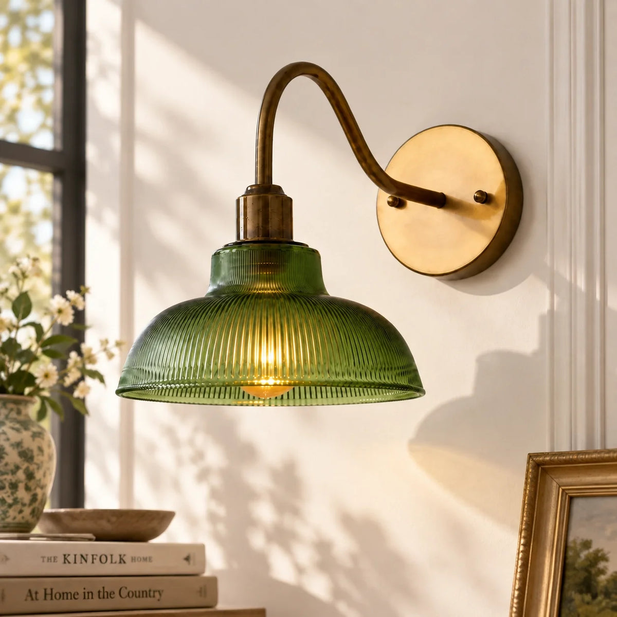 Vintage Green Ribbed Glass Wall Light