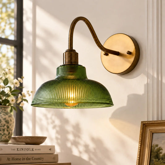 Vintage Green Ribbed Glass Wall Light