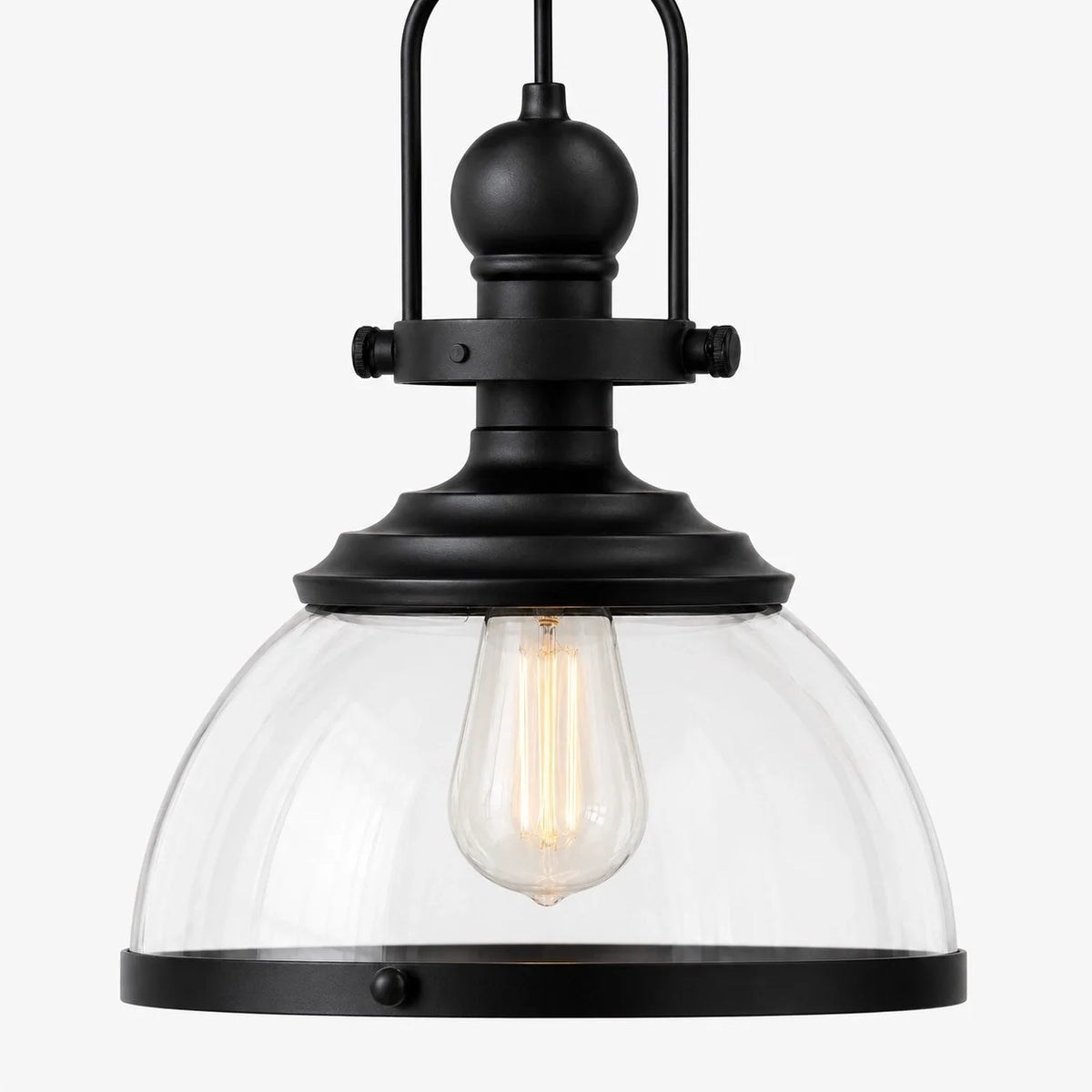 Vintage Industrial Clear Glass Dome Metal Frame Pendant Light