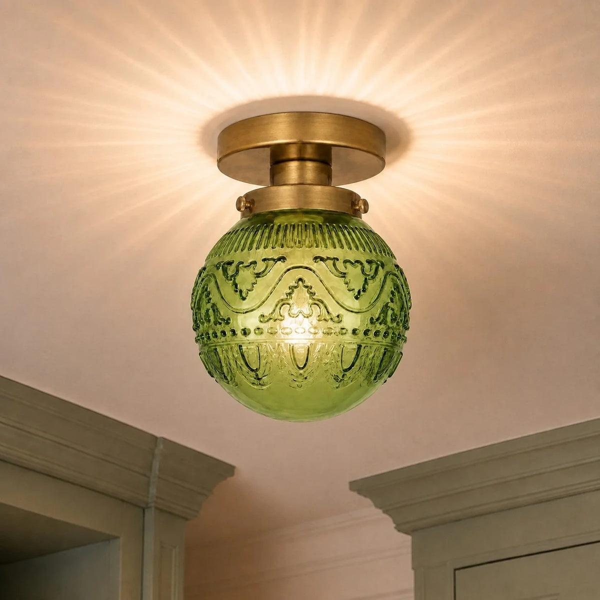 Vintage Patterned Glass Globe Flush Ceiling Light