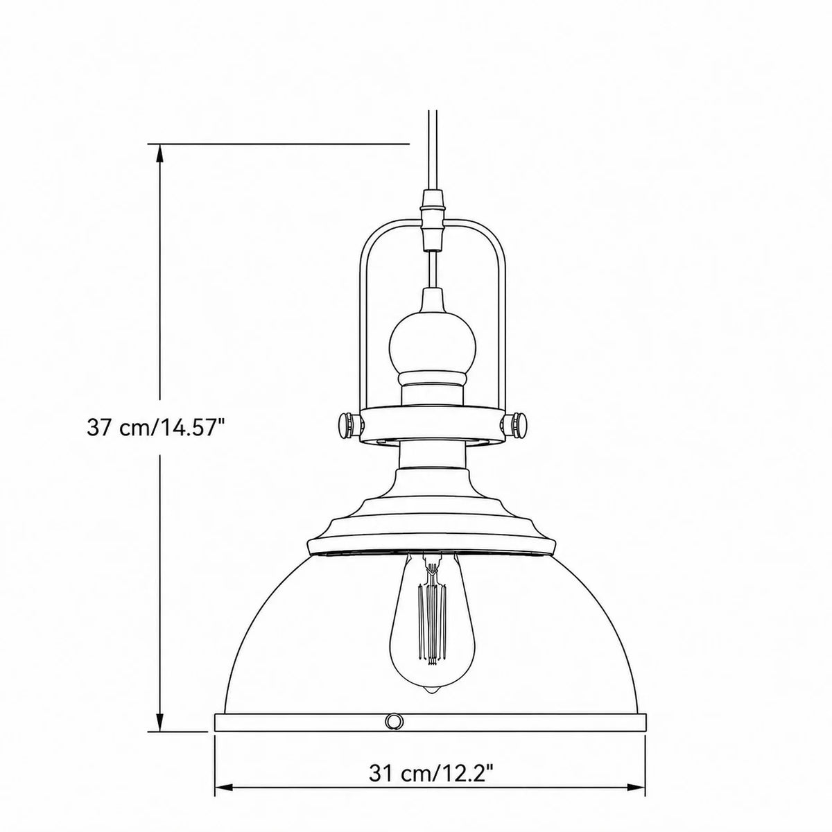Vintage Industrial Clear Glass Dome Metal Frame Pendant Light