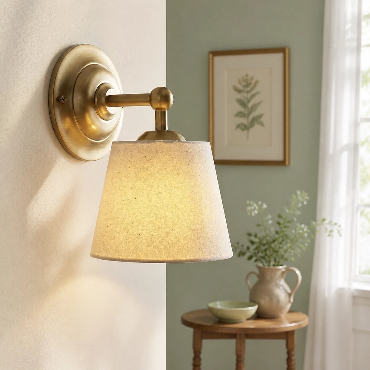 Vintage Mounted Cotton Linen Shade Wall Sconce