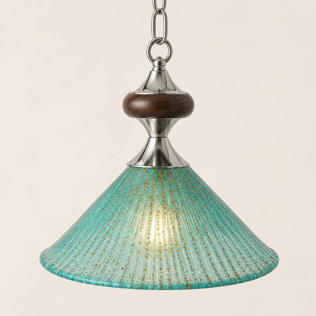 Vintage Peacock Blue Ribbed Glass Pendant Light