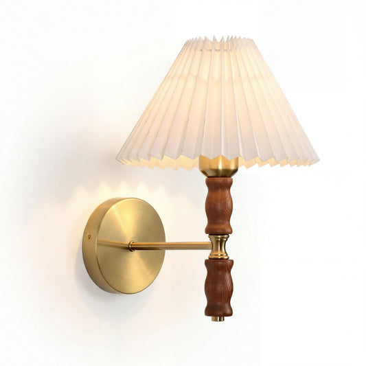 Vintage Pleated Walnut Atmosphere Wall Light for Bedroom