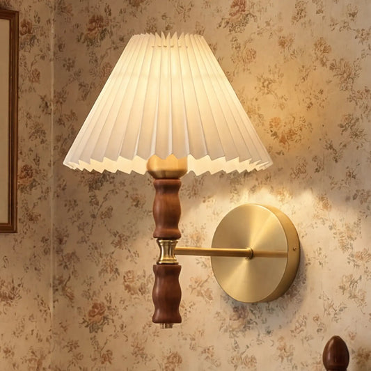 Vintage Pleated Walnut Atmosphere Wall Light for Bedroom