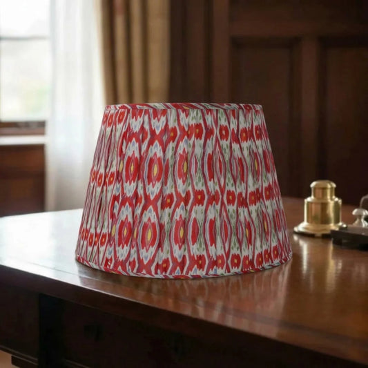 Vintage Red Geometric Ikat Pleated Table Lamp Lampshade