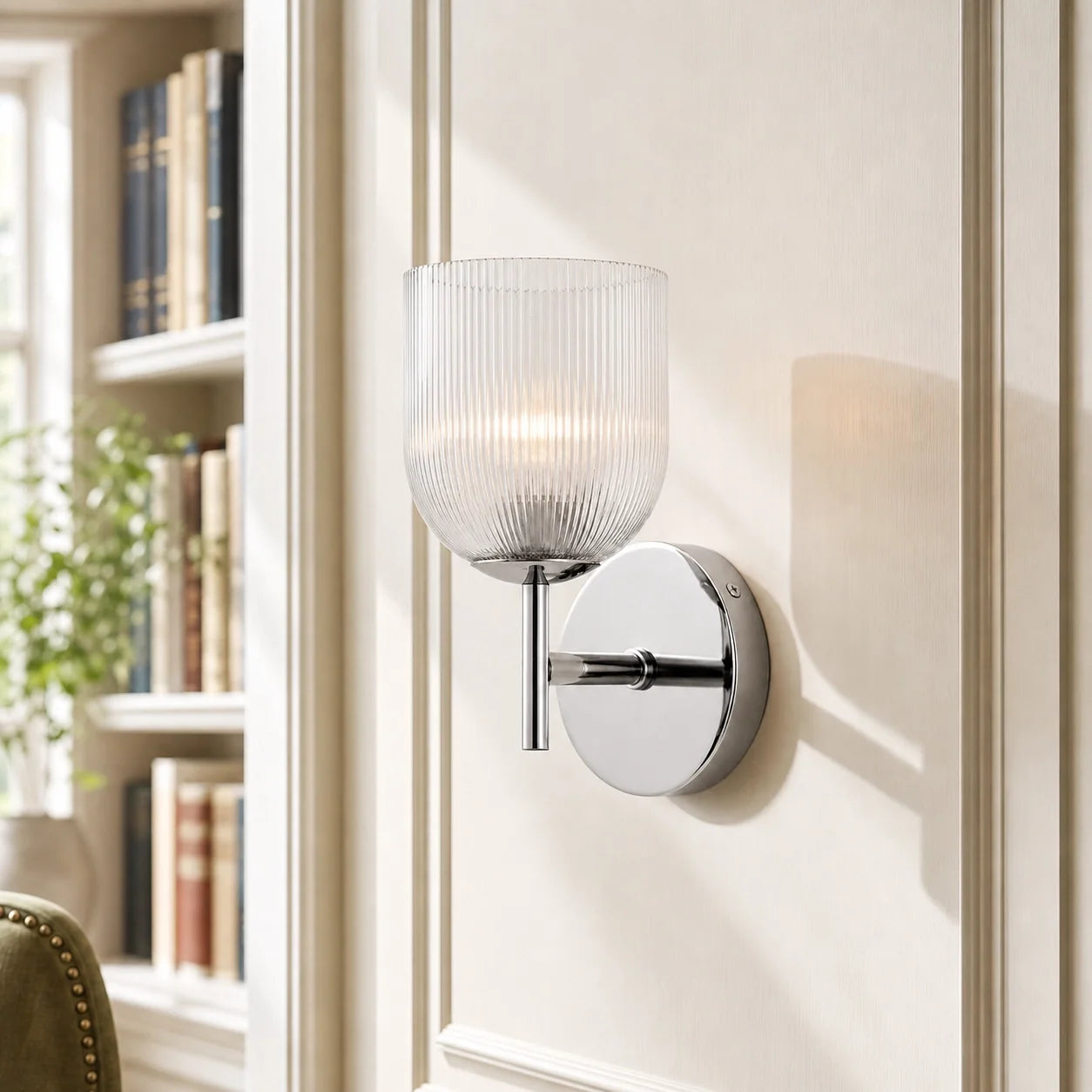 Vintage Ribbed Glass Brass Wall Sconce