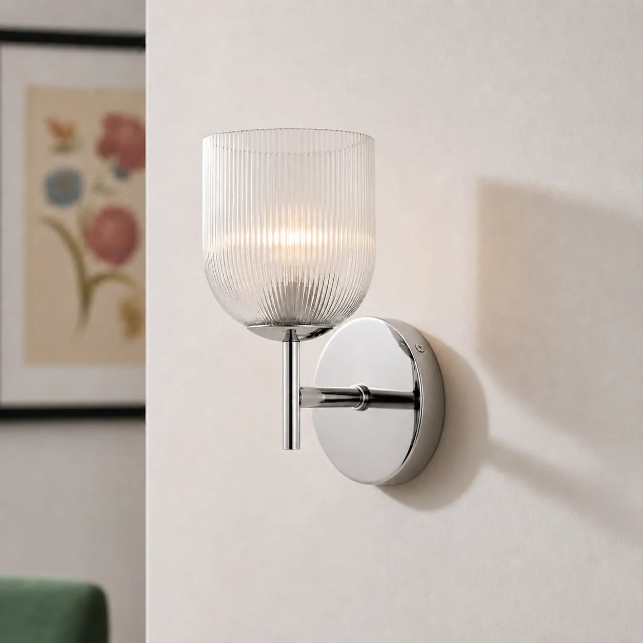 Vintage Ribbed Glass Brass Wall Sconce