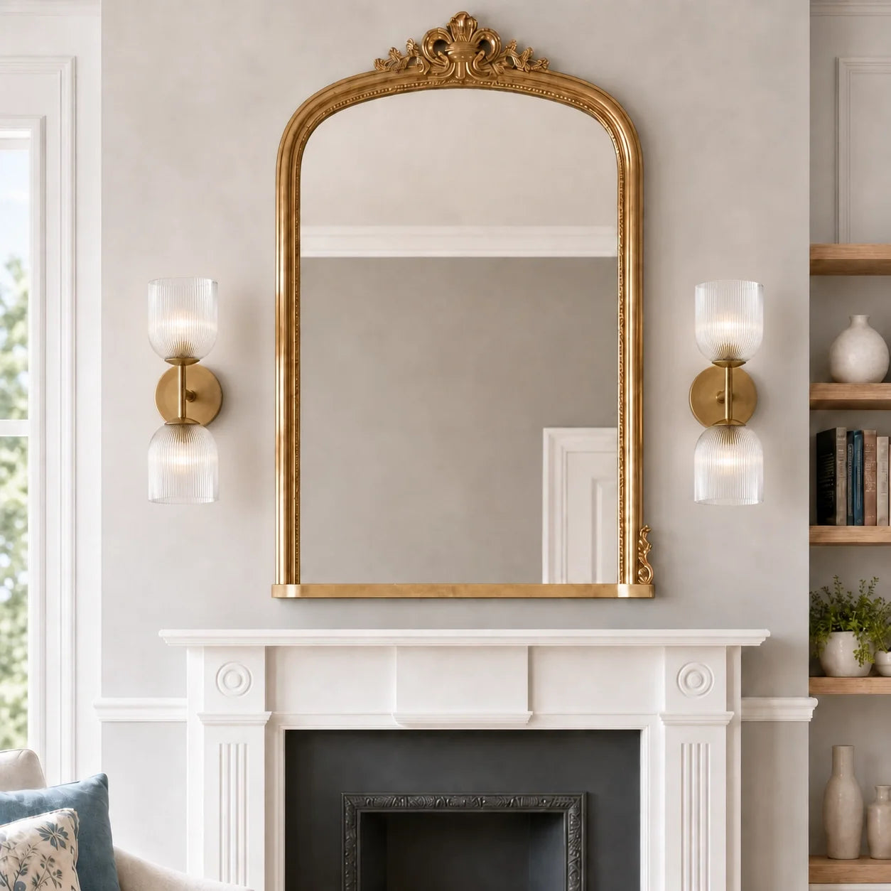 Vintage Ribbed Glass Brass Wall Sconce