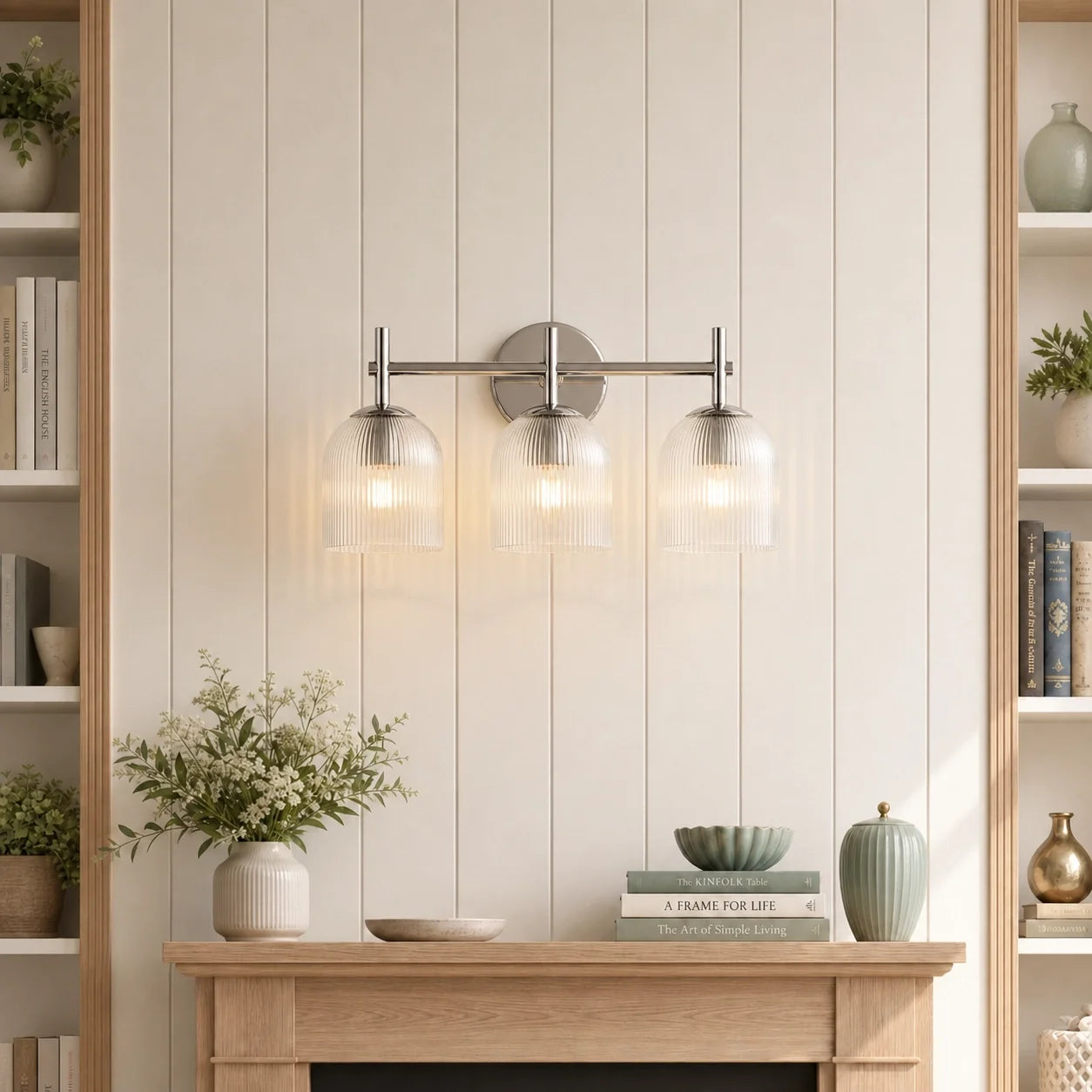 Vintage Ribbed Glass Brass Wall Sconce