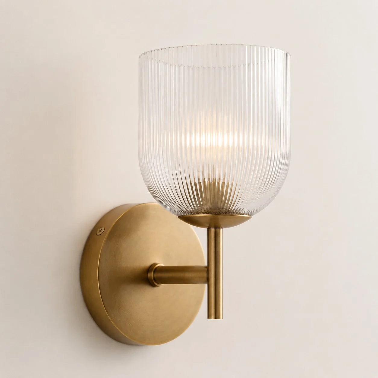 Vintage Ribbed Glass Brass Wall Sconce