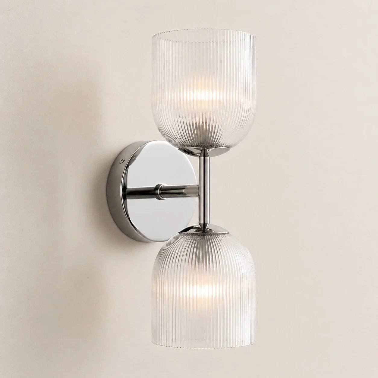 Vintage Ribbed Glass Brass Wall Sconce