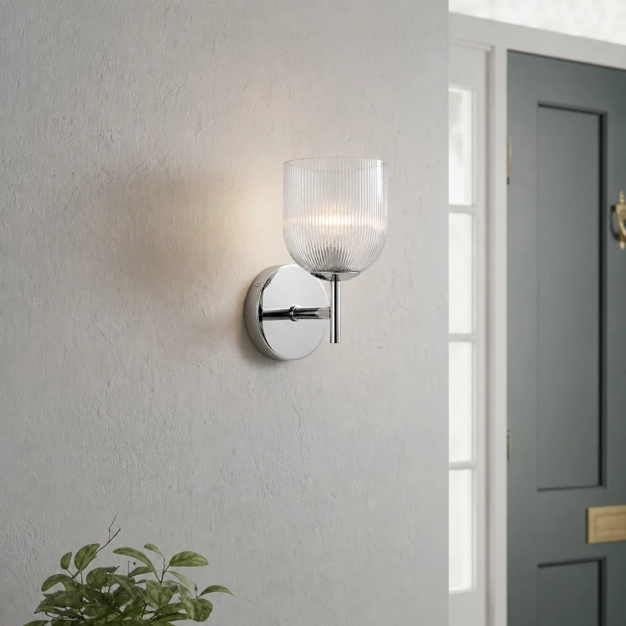 Vintage Ribbed Glass Brass Wall Sconce