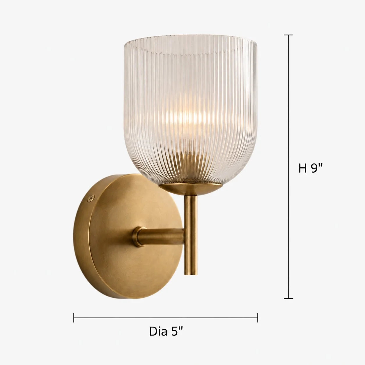 Vintage Ribbed Glass Brass Wall Sconce