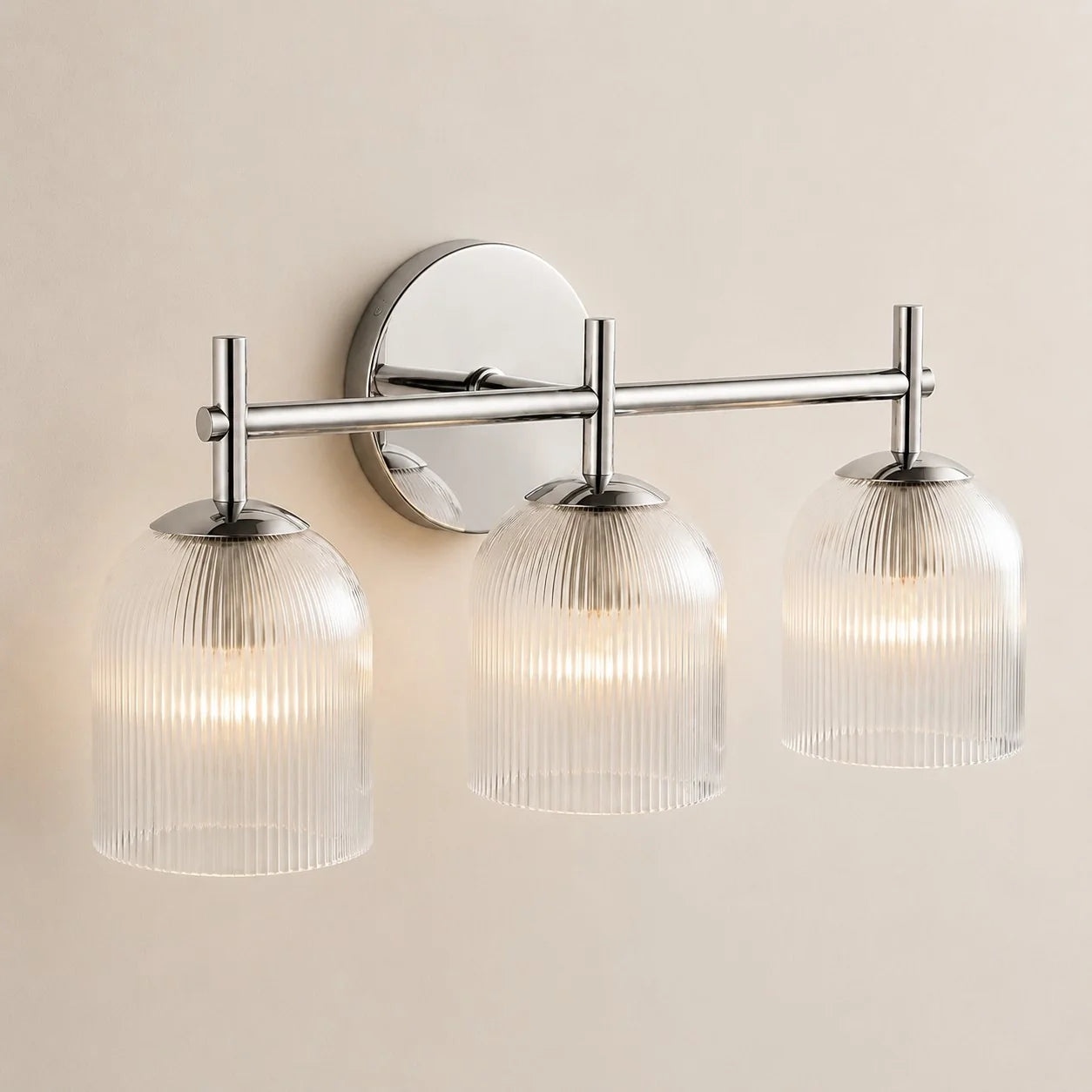Vintage Ribbed Glass Brass Wall Sconce
