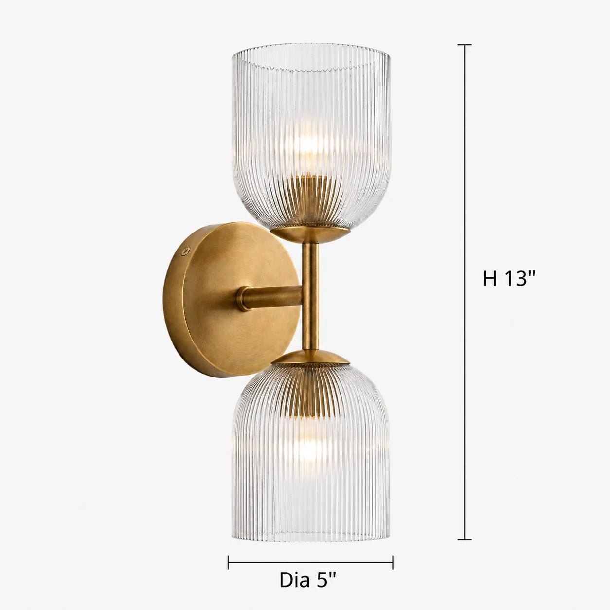 Vintage Ribbed Glass Brass Wall Sconce