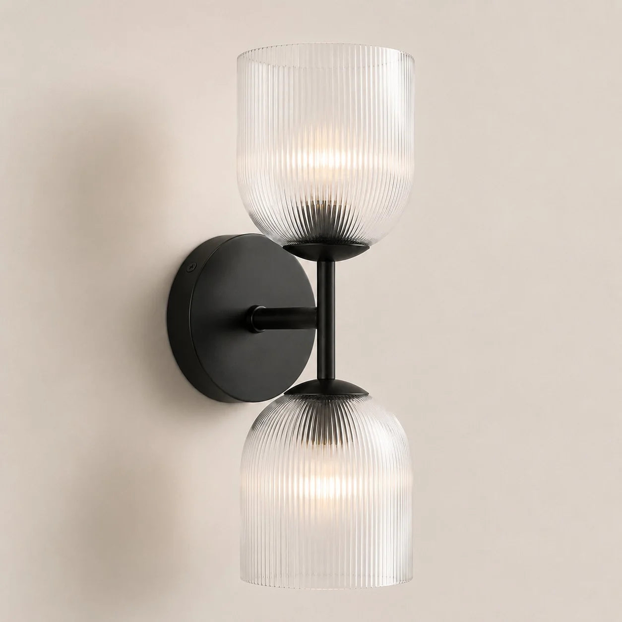 Vintage Ribbed Glass Brass Wall Sconce