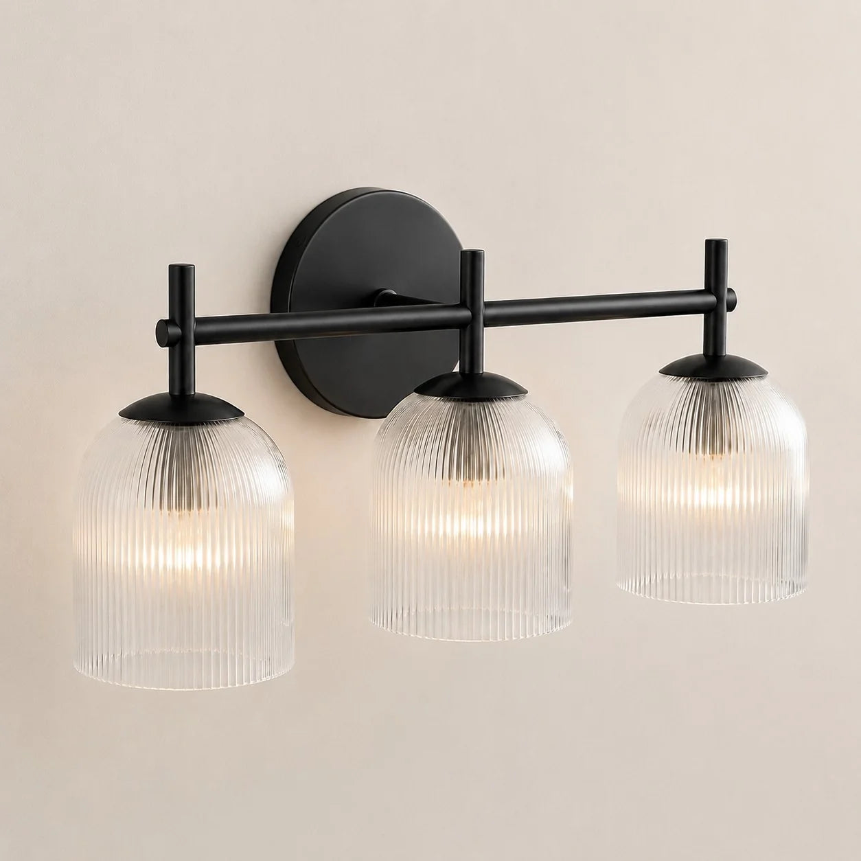 Vintage Ribbed Glass Brass Wall Sconce