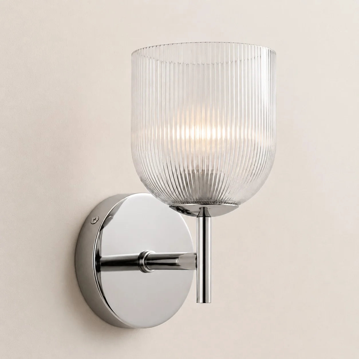 Vintage Ribbed Glass Brass Wall Sconce