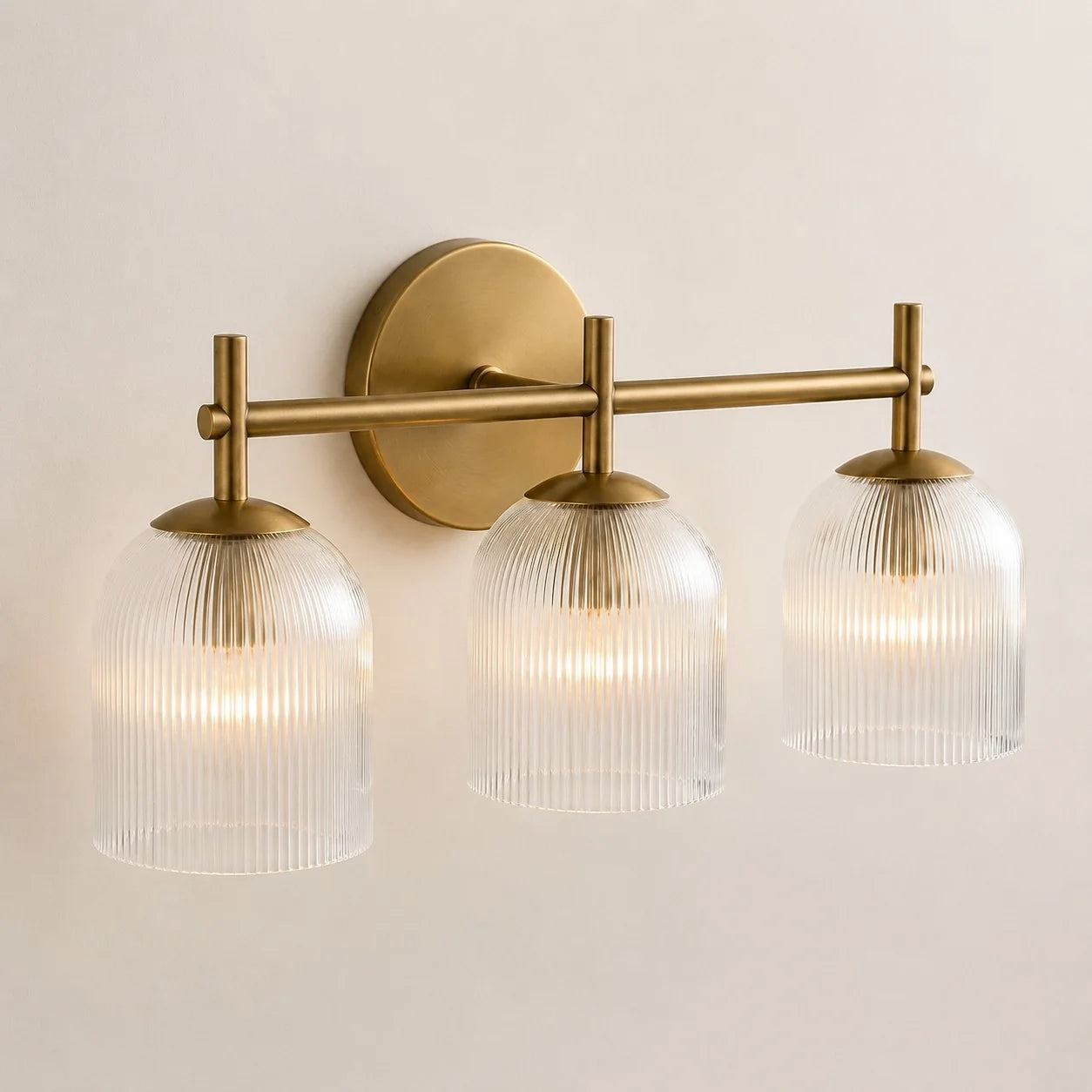 Vintage Ribbed Glass Brass Wall Sconce