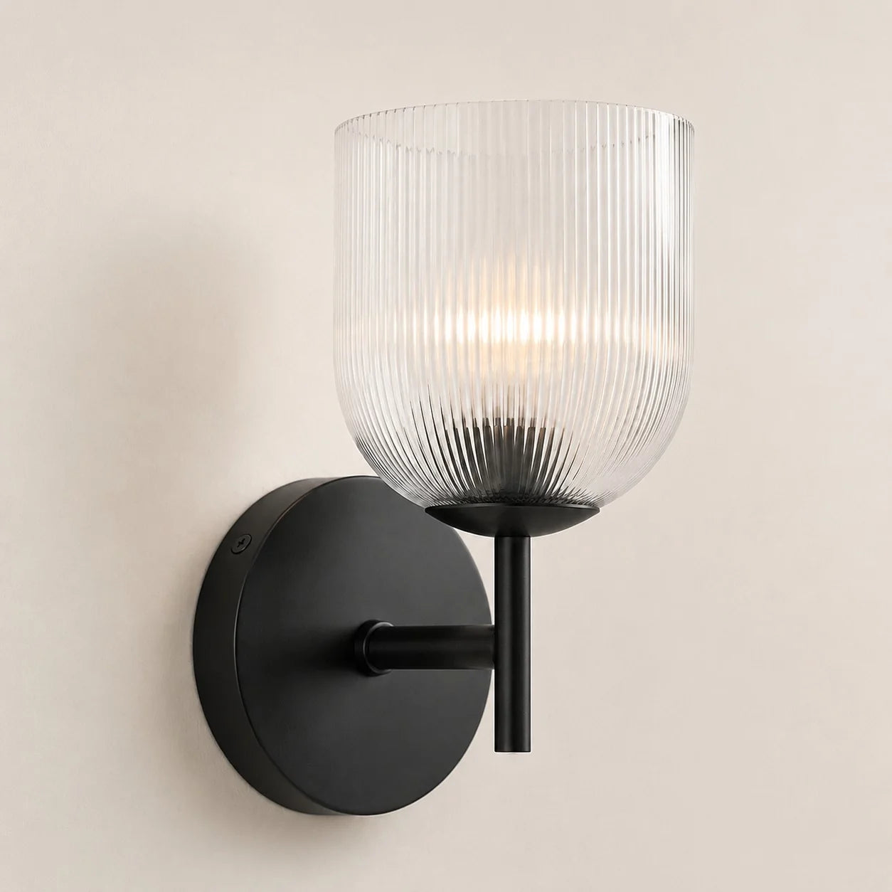 Vintage Ribbed Glass Brass Wall Sconce