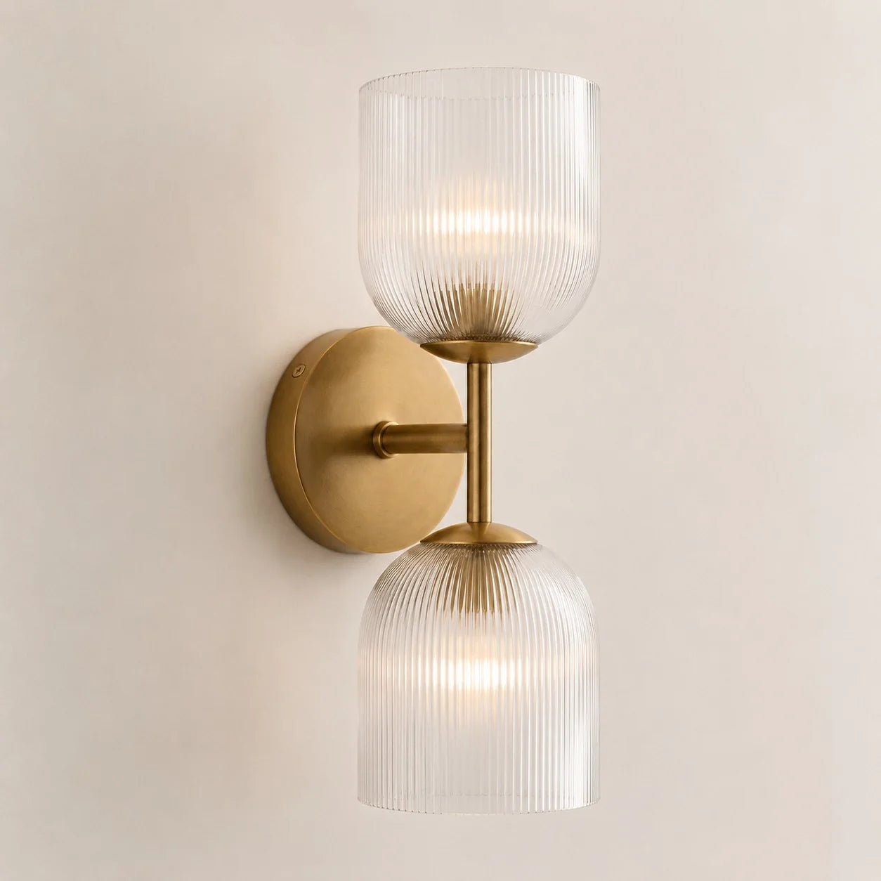 Vintage Ribbed Glass Brass Wall Sconce