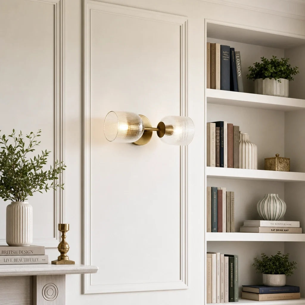 Vintage Ribbed Glass Brass Wall Sconce