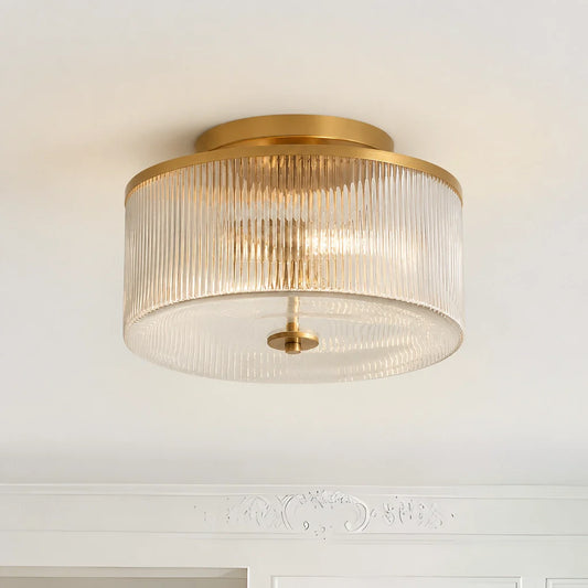 Vintage Ribbed Glass Flush Mount Ceiling Light