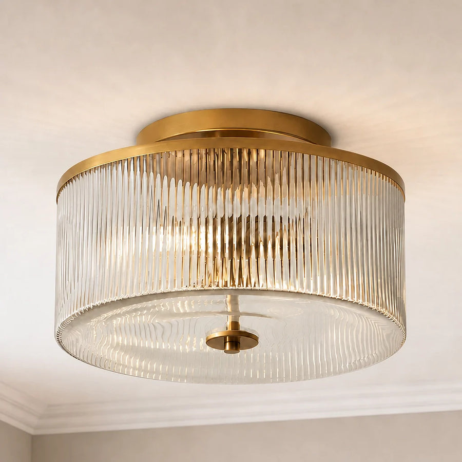 Vintage Ribbed Glass Flush Mount Ceiling Light
